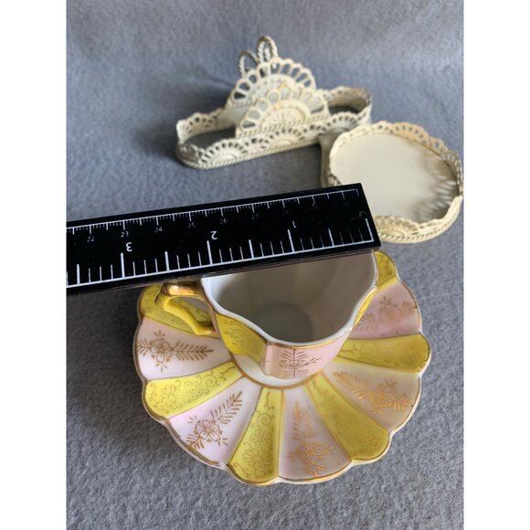 Pink and Yellow with Gold Accents Tea Cut and Saucer set Japan - Picture 9 of 11